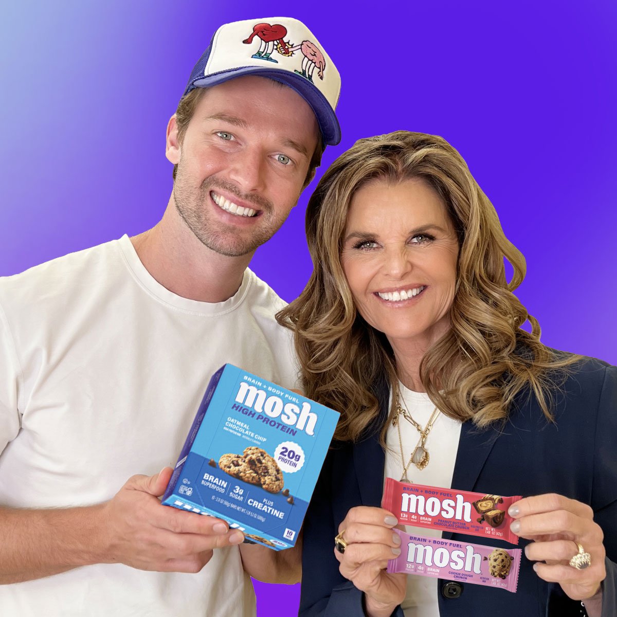 Maria Shriver and Patrick Schwarzenegger with MOSH protein bars